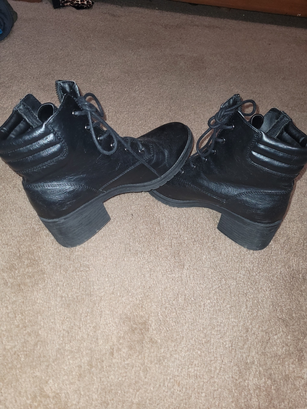 Women's Black Lace-Up Chunky Heel Ankle Boots